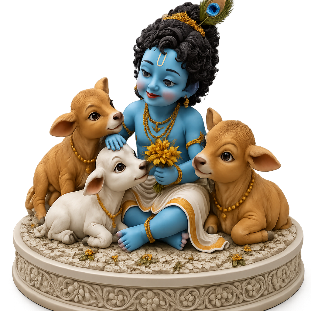 Cute Krishan Sitting With Cows 3D Model (5 Inch)